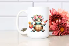 Watercolor Young Turtle enjoying Cocktail Clipart Product Image 2