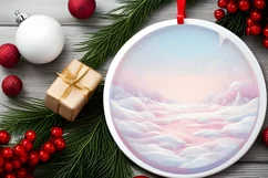 Round Winter Scene Ornament Sublimation PNG Product Image 2