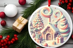 Round Winter Scene Ornament Sublimation PNG Product Image 2