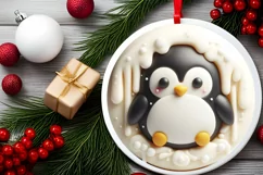 Round Christmas Penguin with Melting Edges Ornament Product Image 2