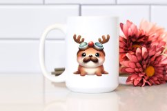Watercolor Walrus with Reindeer Horns and Sky Goggles PNG Product Image 2