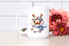 Watercolor Walrus with Reindeer Horns and Sky Goggles PNG Product Image 2