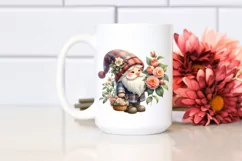 Detailed Cute Gnome with Camellia Bouquet Clipart Product Image 2