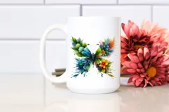 Abstract Vibrant Butterfly with Flowers PNG Product Image 2
