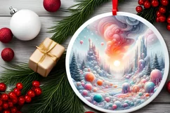 Round Winter Scene Ornament Sublimation PNG Product Image 2