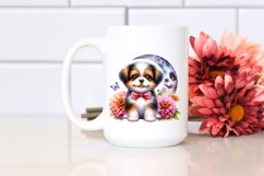 Watercolor Babydog Zinnia and Moon | Sublimation | Clipart Product Image 2