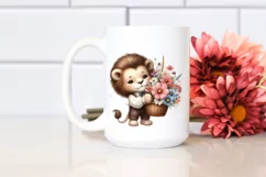 Whimsical Baby Lion with Cosmos | Clipart Product Image 2