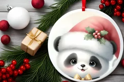 Round Christmas Baby Panda Digital Painting Sublimation PNG Product Image 2