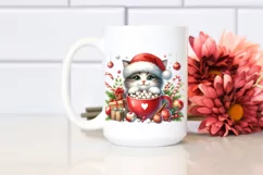 Cute Cat with Santa Hat and Hot Cocoa PNG Product Image 2