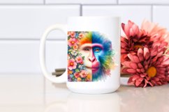 Pastel Watercollor Vibrant Monkey with Flowers | Clipart Product Image 2