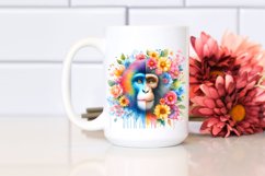Pastel Watercollor Vibrant Monkey with Flowers | Clipart Product Image 2