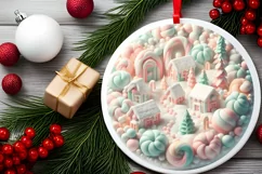 Round Winter Scene Ornament Sublimation PNG Product Image 2