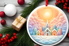 Round Winter Scene Ornament Sublimation PNG Product Image 2