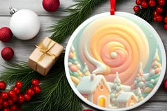 Round Winter Scene Ornament Sublimation PNG Product Image 2