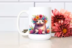 Cartoon-Style Sitting Walrus Flower Crown | Sublimation Product Image 2