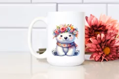 Cartoon-Style Polar Bear with Flower Crown Clipart Product Image 2