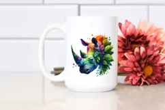 Abstract Vibrant Rhino with Leaf Body PNG Product Image 2