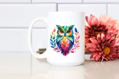 Abstract Vibrant Owl with Leaf Body PNG Product Image 2