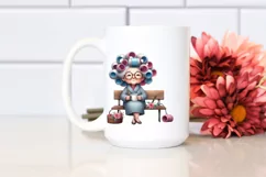 Old Lady Hair Curlers Bench Sublimation Clipart Product Image 2