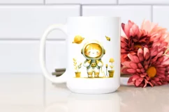 Washed Watercolor Yelloish Whimsical Astronaut Boy | Product Image 2