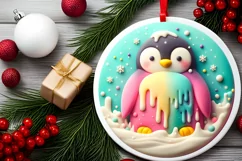 pastel Christmas Penguin with Melting Edges Ornament Product Image 2