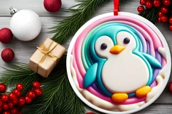 pastel Christmas Penguin with Melting Edges Ornament Product Image 2