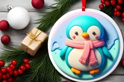 pastel Christmas Penguin with Melting Edges Ornament Product Image 2