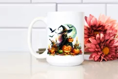 Vibrant Drawing of Witch with Pumpkin | Clipart Product Image 2