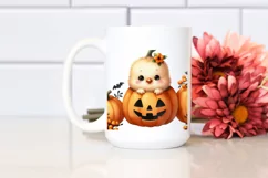 cute Baby Chicken Popping Out from Halloween Pumpkin, PNG Product Image 2