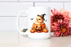 cute Baby Chicken Popping Out from Halloween Pumpkin, PNG Product Image 2