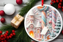 Round Winter Scene Ornament Sublimation PNG Product Image 2