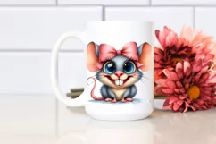 Funny Funny Mouse Chick with Bow, Watercolor PNG Product Image 2