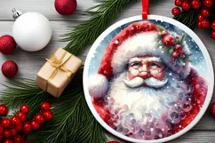 Round Christmas Santa Ornament Sublimation PNG Product Image 2