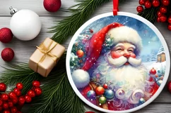 Round Christmas Santa Ornament Sublimation PNG Product Image 2