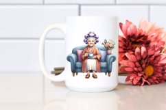 Old Lady Hair Curlers Sofa Sublimation Clipart Product Image 2