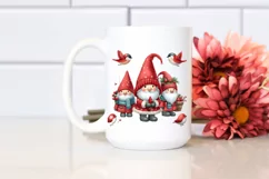 Cute Red Christmas Gnomes in Front of Red Birds PNG Product Image 2
