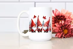 Cute Red Christmas Gnomes in Front of Red Birds PNG Product Image 2