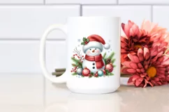 Cute Snowman in Winter Scenery with Christmas Ornaments PNG Product Image 2