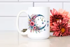 Boho Moon with Flowers and Stars PNG Product Image 2