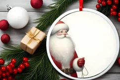 Round Christmas Santa Ornament Sublimation PNG Product Image 2