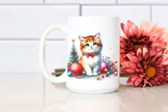 Watercolor Cat with Vibrant Christmass Decorations PNG Product Image 2