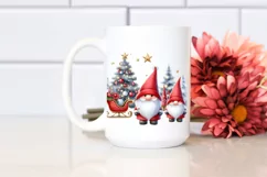 Cute Red Christmas Gnomes in Front of Christmas Sleigh PNG Product Image 2