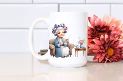 Old Lady Sitting on Sofa with Hair Curlers | Clipart Product Image 2