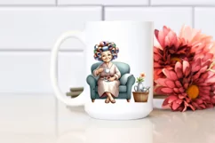Old Lady Sitting on Sofa with Hair Curlers | Clipart Product Image 2