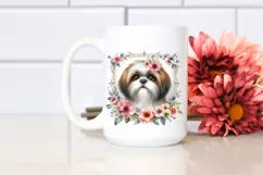 Watercolor Shih Tzu Floral Frame | Clipart Product Image 2