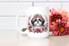 Watercolor Shih Tzu Floral Frame | Clipart Product Image 2
