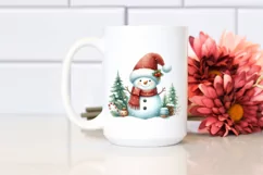 Cute Snowman in Winter Scenery with Santa Hat PNG Product Image 2