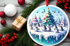 Round Winter Scene with Penguins Sublimation PNG Product Image 2