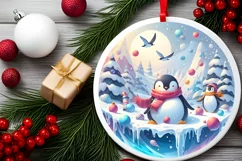 Round Winter Scene with Penguins Sublimation PNG Product Image 2