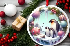 Round Winter Scene with Penguins Sublimation PNG Product Image 2